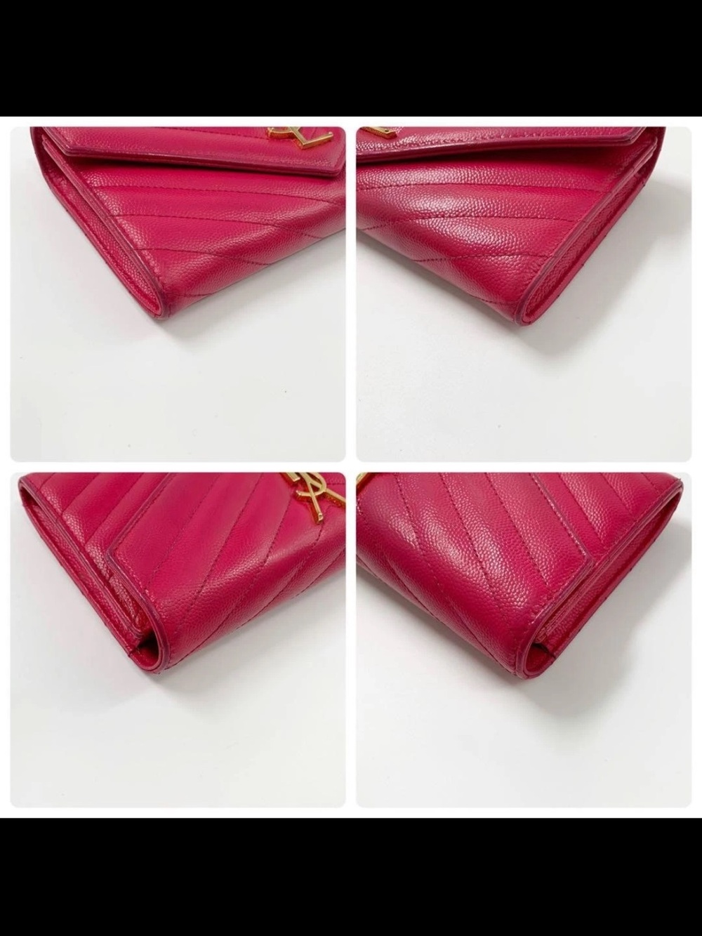 Saint Laurent Pink Chevron Quilted Leather Envelope Wallet with Gold YSL - Picture 5 of 10